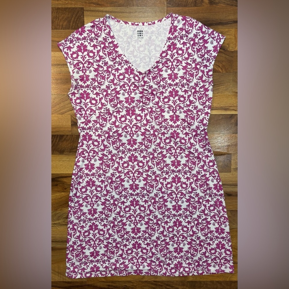 Title Nine Pink White Floral Stretch Dress Size Large Activewear Travel